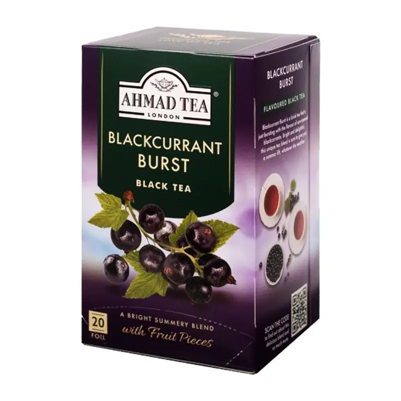 Upeņu melnā tēja AHMAD Blackcurrant Burst folijas maisiņos 20x2g