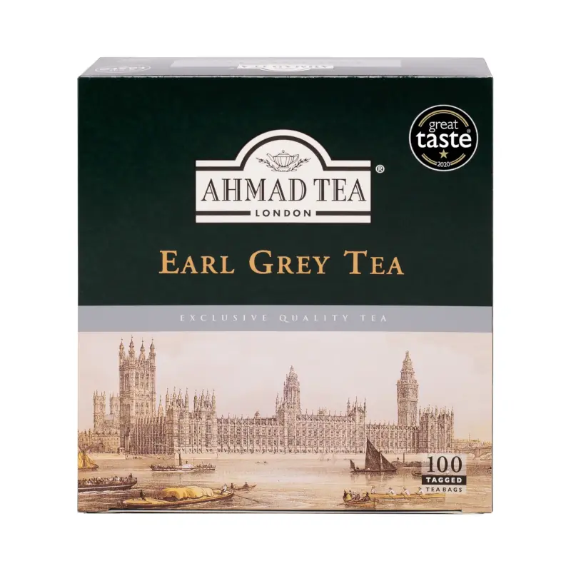 AHMAD melnā tēja ar bergamotes Earl Grey tēju, 100 alumīnija maisiņi, 2 grami katrā