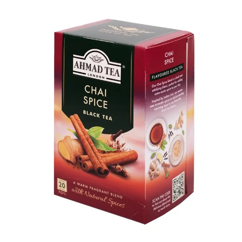 Melnā tēja ar garšvielām Black Tea & Spices AHMAD Chai Spice folijas maisiņos 20x2g