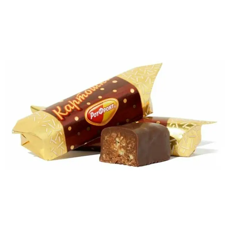 Šokolādes konfektes "РотФронт" “Kartupelis” ar kakao pralinē un cepumu gabaliņiem