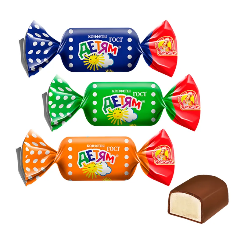 Glazētas fondantu konfektes "Детям" "Славянка" šokolādes glazūrā