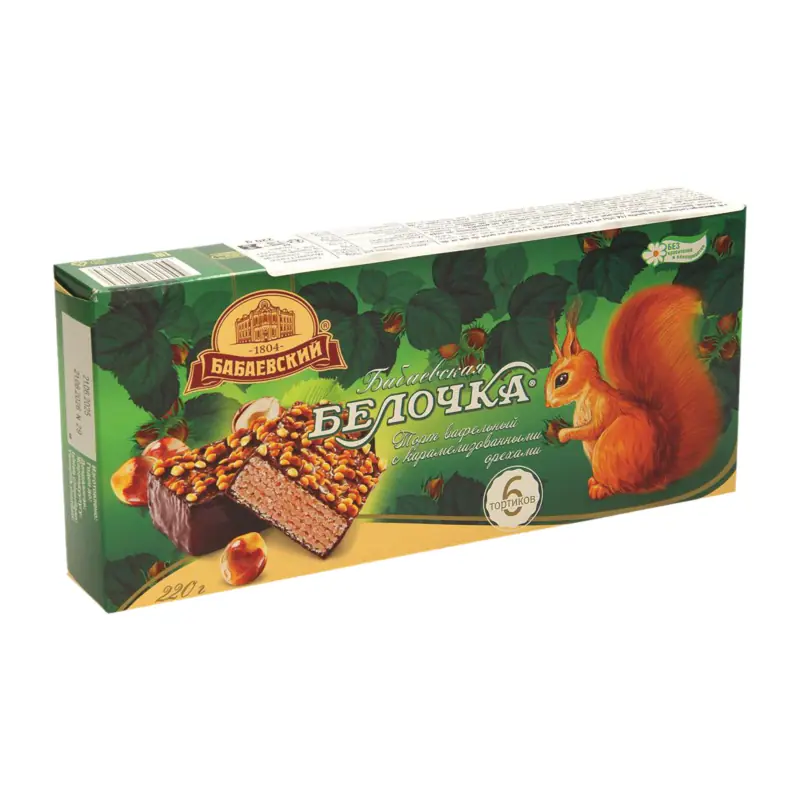 "Бабаевская Белочка" "Babaevskaja Vāverīte" vafeļu torte ar riekstiem dāvanu kastītē