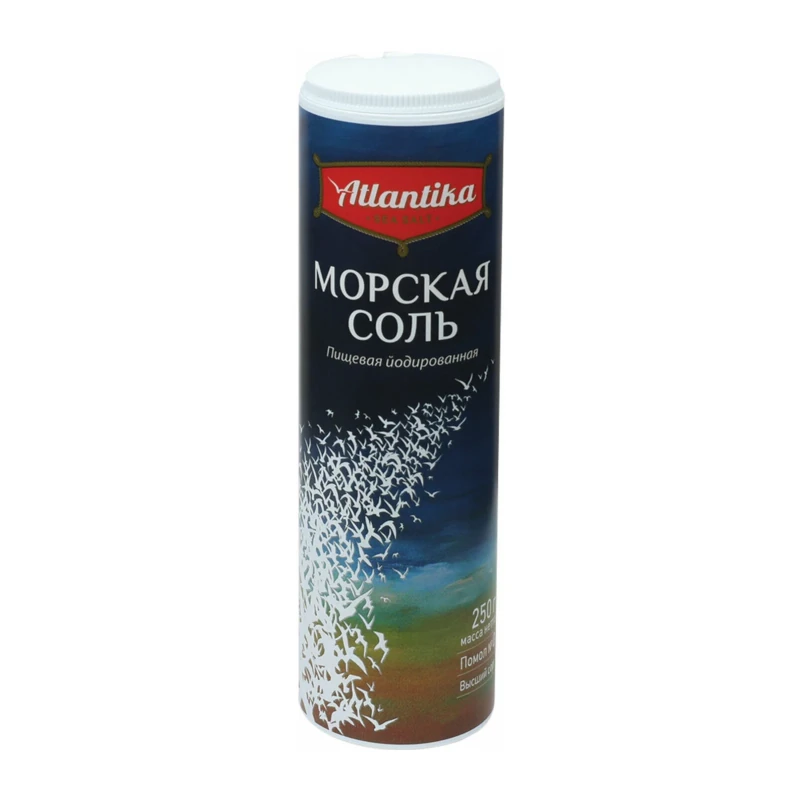 "Atlantika" smalkais pārtikas jūras sāls, jodēts, plastmasas tūbiņa ar dozatoru