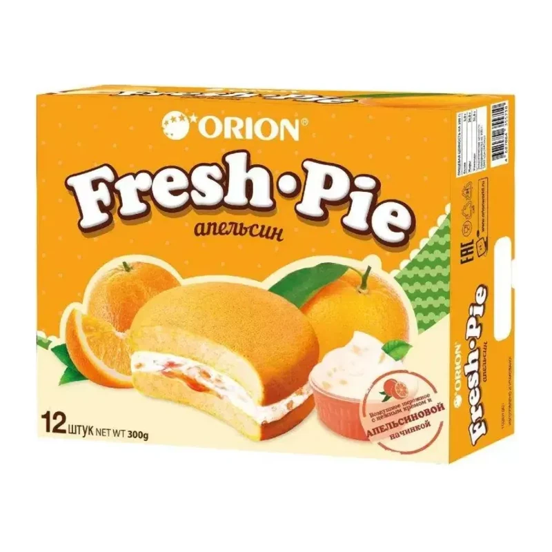 "ORION Fresh pie" biskvīts ar apelsīnu pildījumu (12 gab. x 25 g)