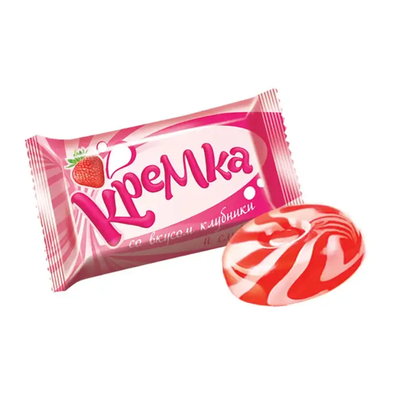 Karameļu konfektes KDV "КРЕМКА" ar zemeņu un krējuma garšu