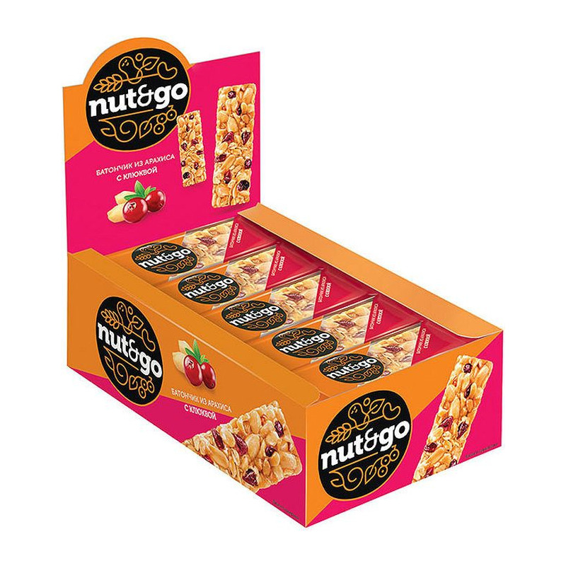 Batoniņš ar karameli, nugu, dzērvenēm un zemesriekstiem Nut&Go