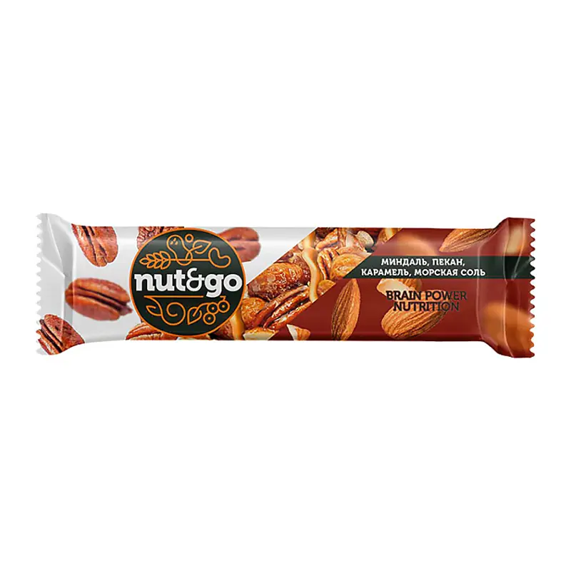 Nut&Go, mandeļu, pekanriekstu, karameļu un jūras sāls batoniņš