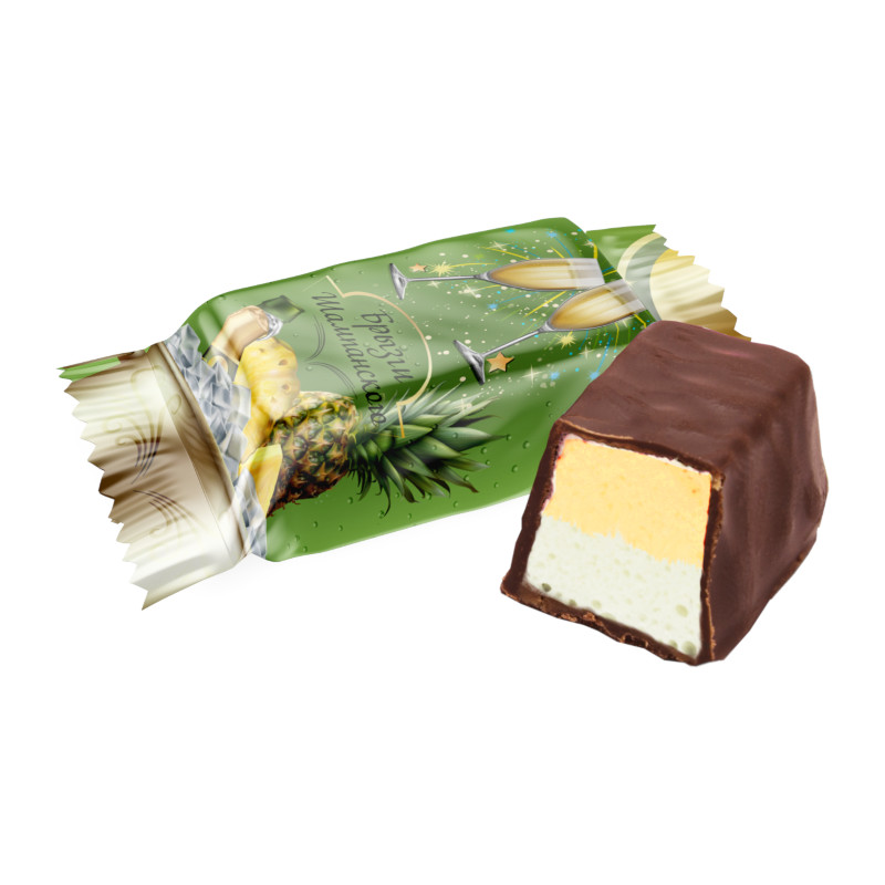 Šokolādes konfektes "Šampanieša šļakatas" ar šampanieša un ananāsu garšu