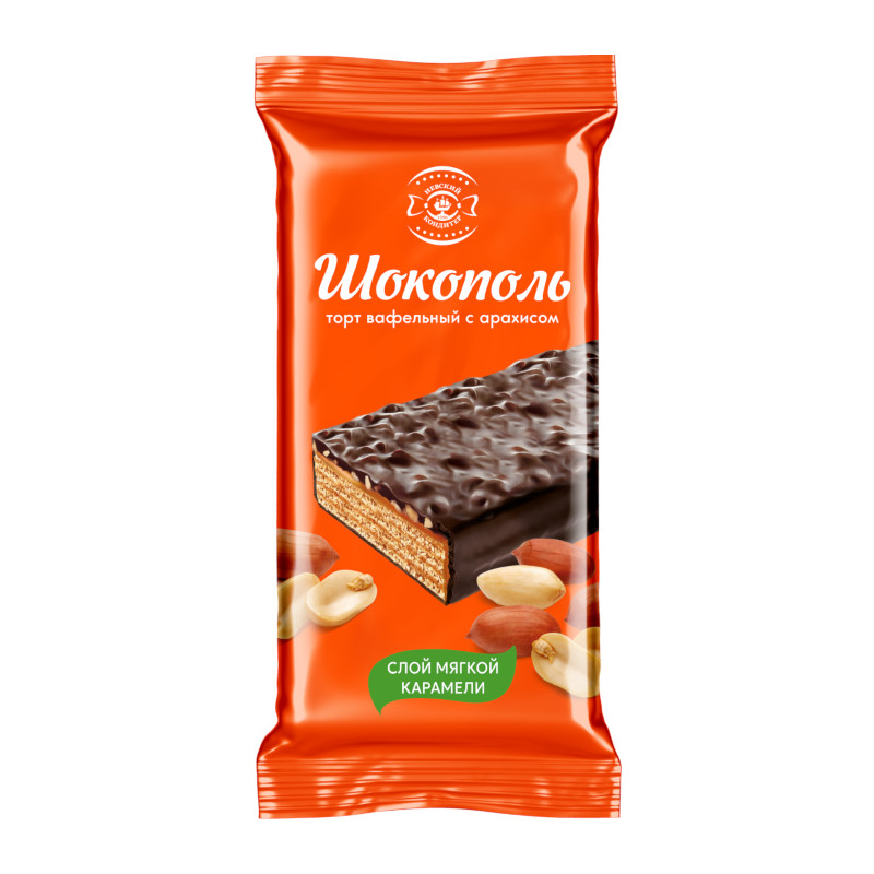 Glazēta vafeļu torte "Шокополь" "Невский кондитер" ar zemesriekstiem