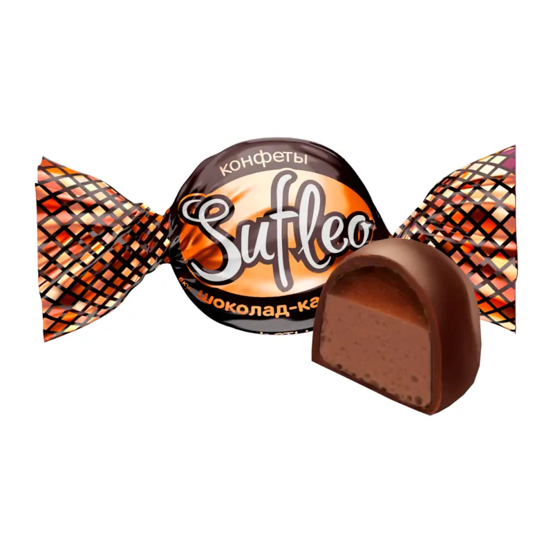SweetLife Sufleo šokolādes-karameļu glazētās suflē konfektes ar šokolādes karameles garšu
