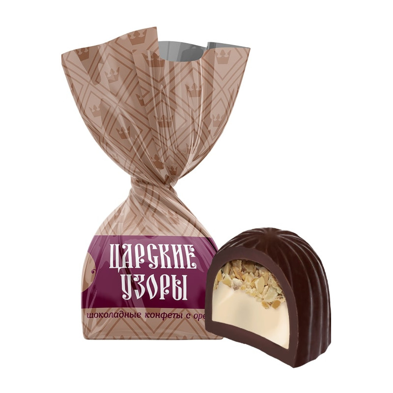 Šokolādes konfektes "Царские узоры" "Невский кондитер" ar riekstiem