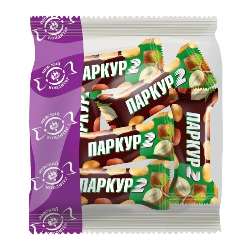 Glazēta griljāža "Паркур" "Невский кондитер" karamele ar zemesriekstiem un lazdu riekstiem