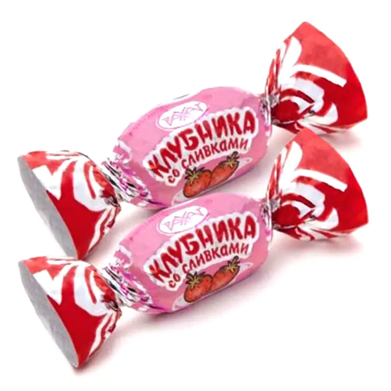 RAHAT "Zemenes ar krējumu"" karameļu konfektes ar zemeņu un krējuma garšu