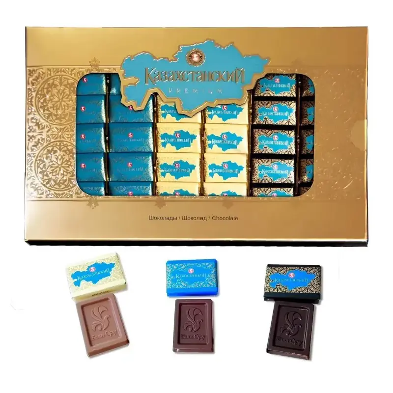 "Bayan Sulu" "Kazahstāna" "Asorti" šokolādes: piena, klasiskā un tumšā
