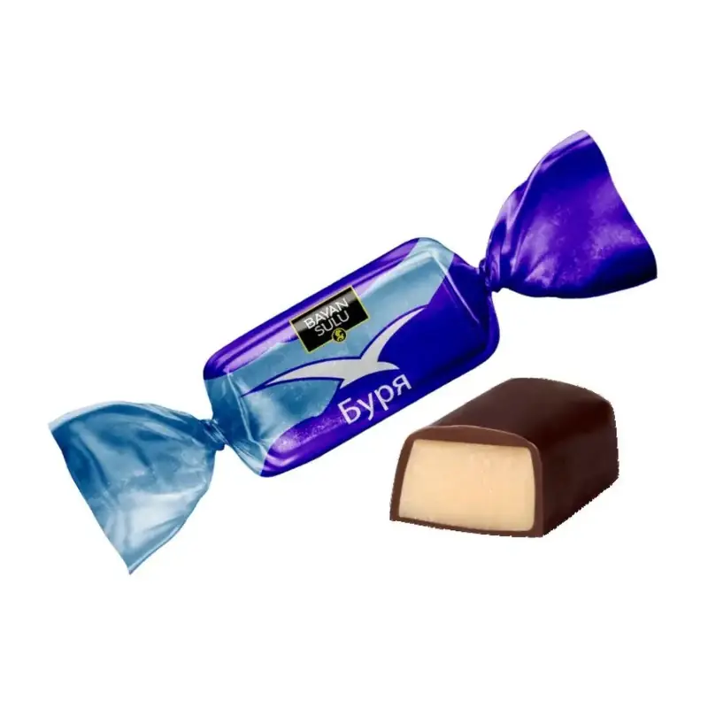 "Bayan Sulu" "Буря" "Vētrasputns" glazētās konfektes ar fondantu un krēmbruleju