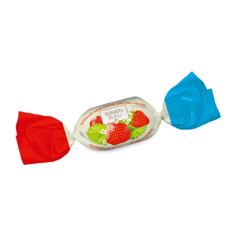 Hard candy "Со вкусом клубники и сливок" "BAYAN SULU" with strawberry and cream flavor