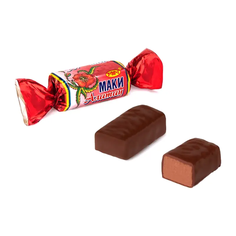 Šokolādes konfektes "RAHAT" "Alatau magones" pralinē ar karameļu drupačām