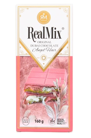 Realmix Angel Hair Rozā šokolāde ar aveņu notīm, cukura vati un pistāciju krēmu